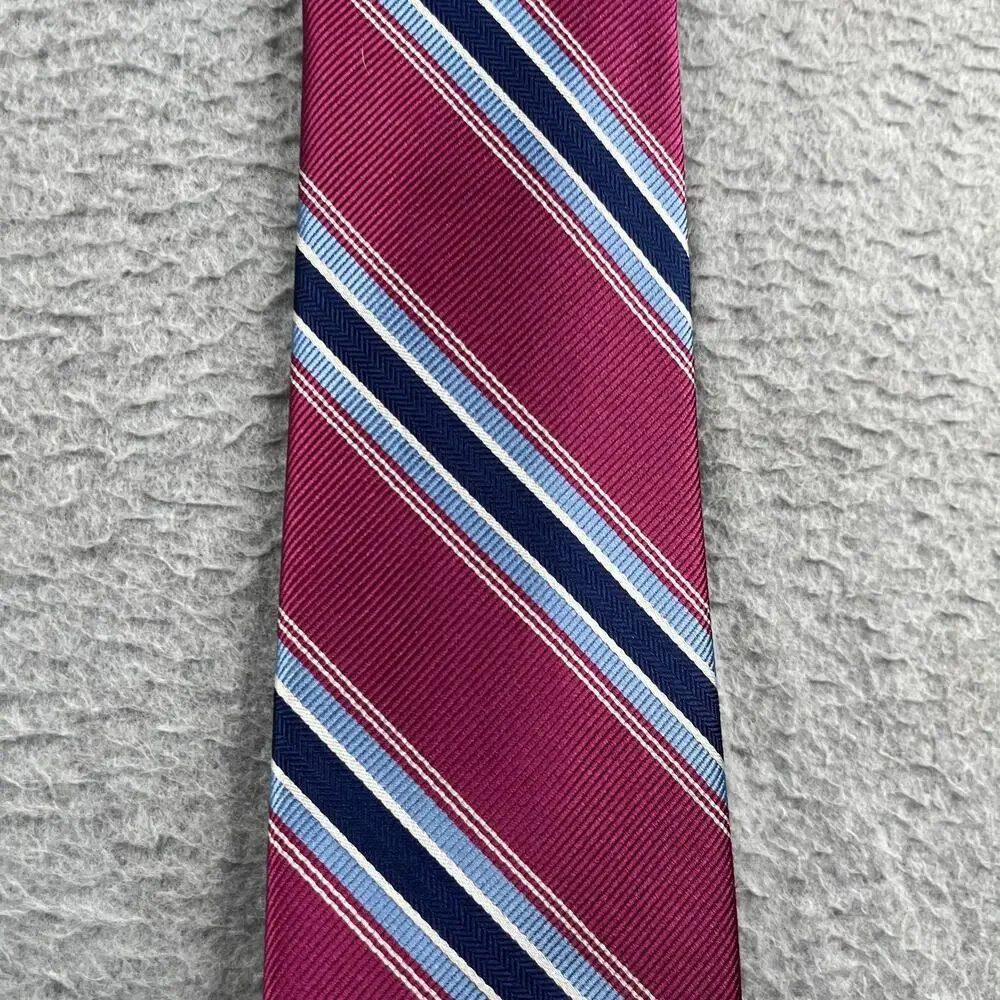 Jos A Bank Traveler Necktie Stain Resistant Silk Pink Blue Striped Tie